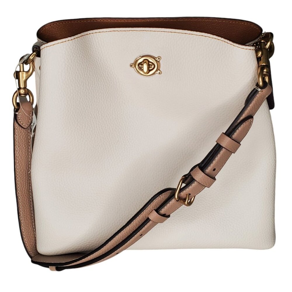 Coach White Pebbled Leather Willow Bucket Bag Zipper Magnet Turn Lock NWT $350
